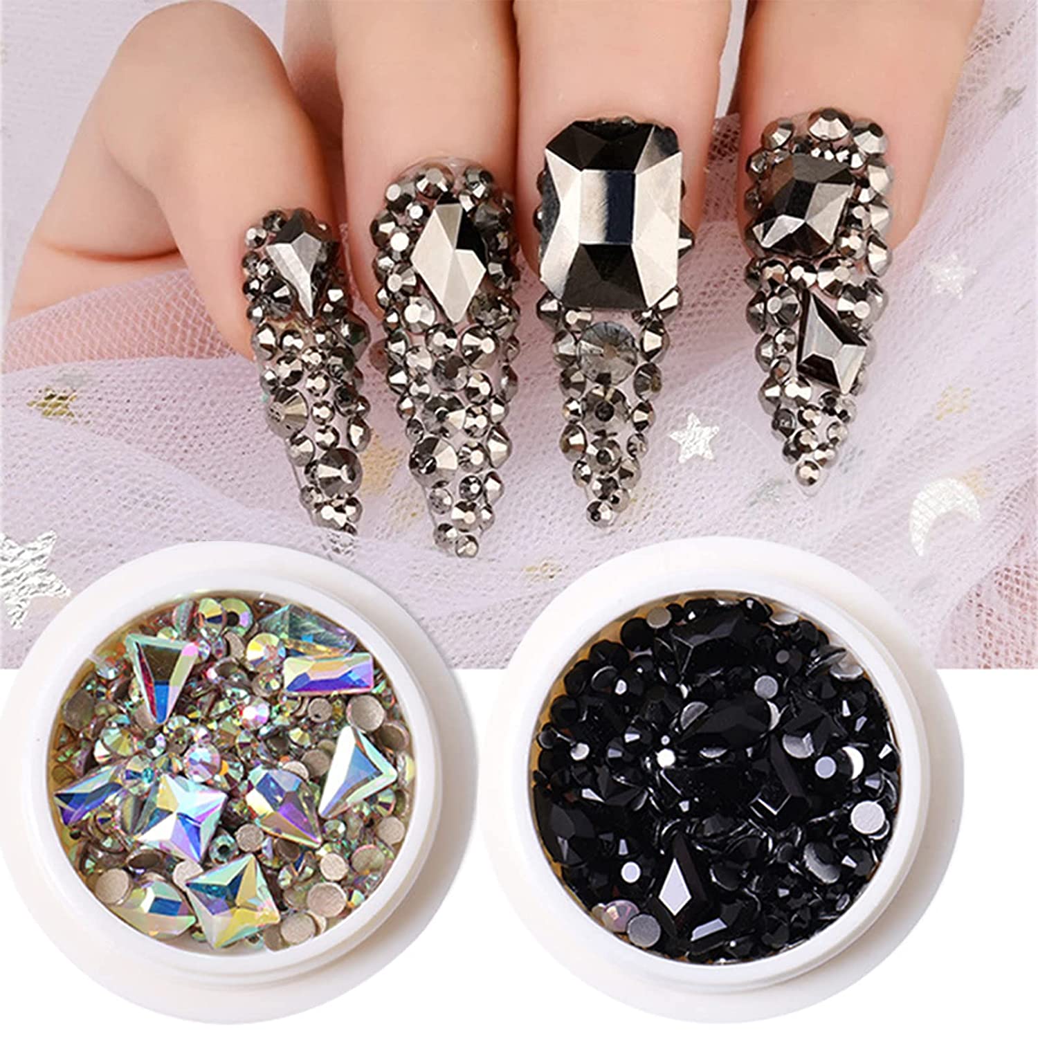 3D Nail Charms Rhinestones for Nails Mix Shapes Crystals Shiny Color Gems  Design Multi Sized Diamonds Art Decoration - style 1 